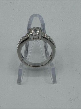Swarovski Silver Tone  Clear Crystal Halo Engagement Ring